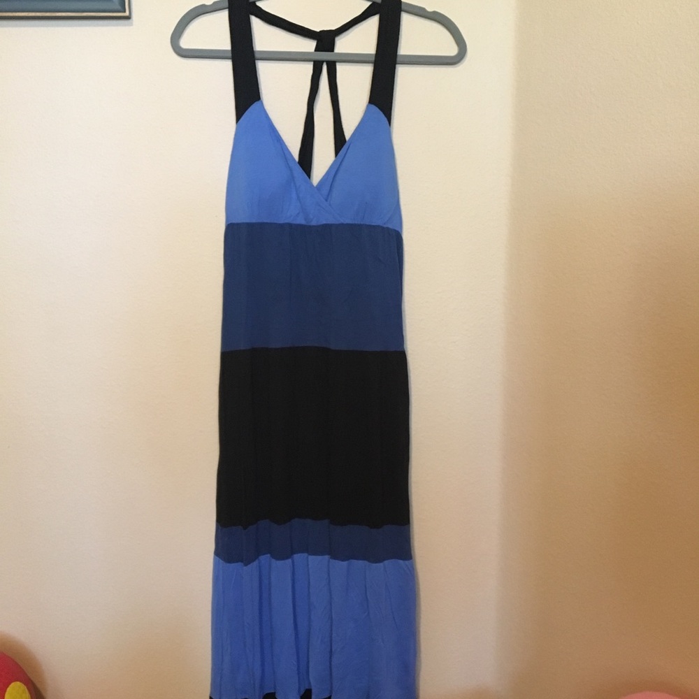 💙🖤 Blue and Black Stripped Maxi Dress